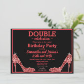 Invitation Glittery Sparkly Red Stilettos double anniversaire (Debout devant)
