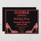 Invitation Glittery Sparkly Red Stilettos double anniversaire (Devant / Derrière)