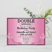 Invitation Glittery Sparkly Rose Stilettos Double Anniversair (Debout devant)