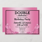 Invitation Glittery Sparkly Rose Stilettos Double Anniversair (Devant / Derrière)