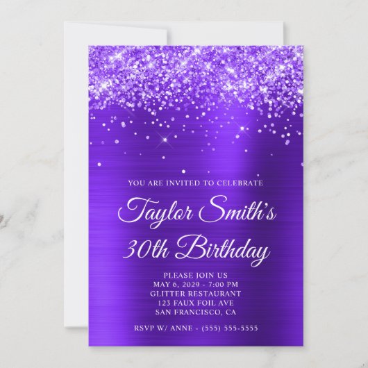 Invitation Glittery Violet Purple 30e anniversaire (Devant)