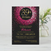 Invitation Glitz Bling Confetti 39e anniversaire | or fuchsia (Debout devant)