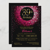 Invitation Glitz Bling Confetti 39e anniversaire | or fuchsia (Devant / Derrière)