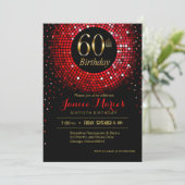 Invitation Glitz Bling Confetti 60e anniversaire rouge or noi (Debout devant)
