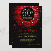 Invitation Glitz Bling Confetti 60e anniversaire rouge or noi (Devant / Derrière)