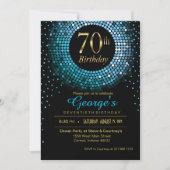 Invitation Glitz Bling Confetti 70e anniversaire bleu or noir (Devant)
