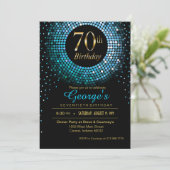 Invitation Glitz Bling Confetti 70e anniversaire bleu or noir (Debout devant)