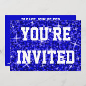 Invitation Glitz Dark Blue Vous êtes invité texte blanc (Devant / Derrière)