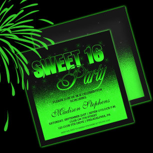 Invitation Glitz et Glamour noir et vert néon doux 16