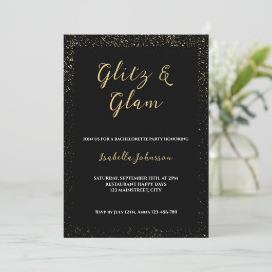 Invitation Glitz & Glam Black Parties scintillant Bachelorett (Debout devant)