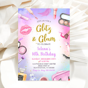 Invitation Glitz Glam Glamor Fête Spa Maquillage fille Annive