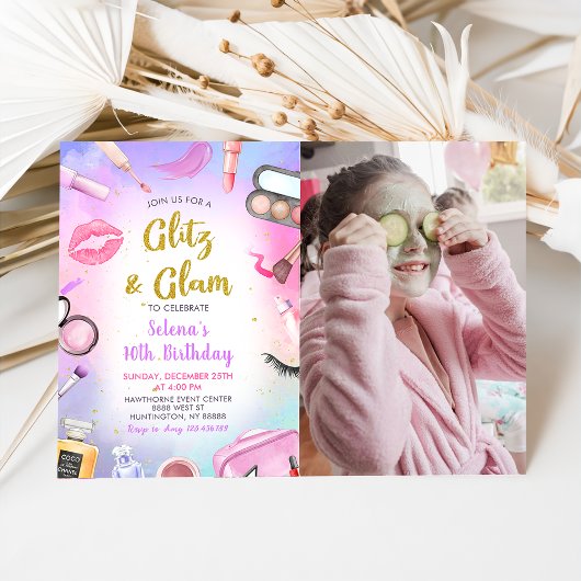Invitation Glitz Glam Glamor Spa Party Maquillage Anniversair