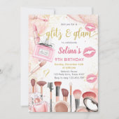 Invitation Glitz Glam Glamor Spa Party Pink Maquillage Annive (Devant)