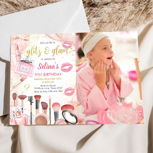 Invitation Glitz Glam Glamor Spa Party Pink Maquillage Annive