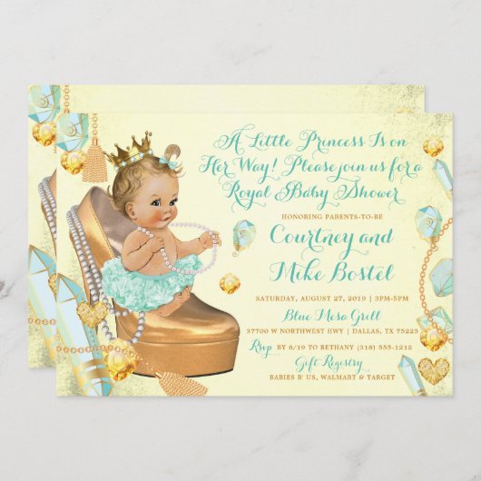 Invitation Glitz & Glam Mint Baby shower vert et jaune (Devant / Derrière)
