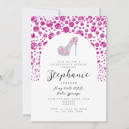 Invitation Glitz & Glam Pink Diamonds Chaussure Bachelorette (Devant)