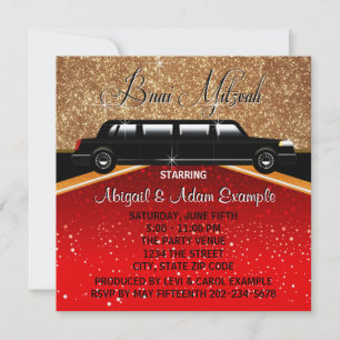 Invitation Glitz Glamor Red Carpet Moteur Star B'nai Mitzvah