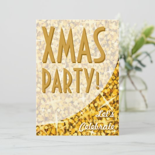 Invitation Glitz "Gold" courbe "Xmas Party!" (Debout devant)