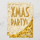 Invitation Glitz "Gold" courbe "Xmas Party!" (Devant / Derrière)