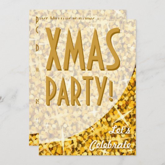 Invitation Glitz "Gold" courbe "Xmas Party!" (Devant / Derrière)
