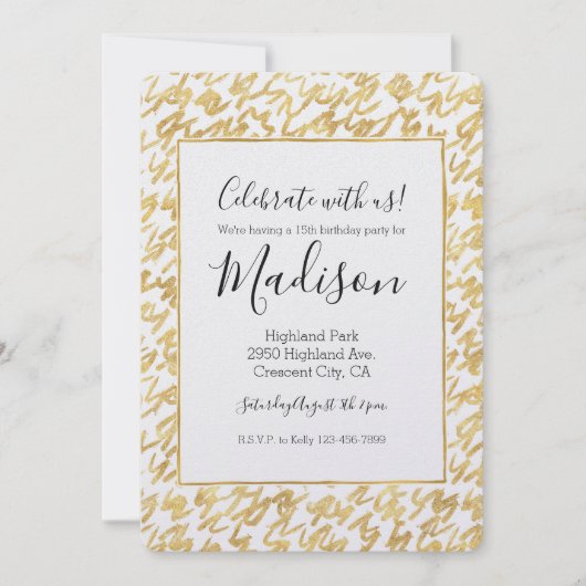 Invitation Glitz Or Abstrait Squiggles (Devant)