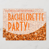 Invitation Glitz Orange courbe 'Bachelorette Party!' (Devant / Derrière)