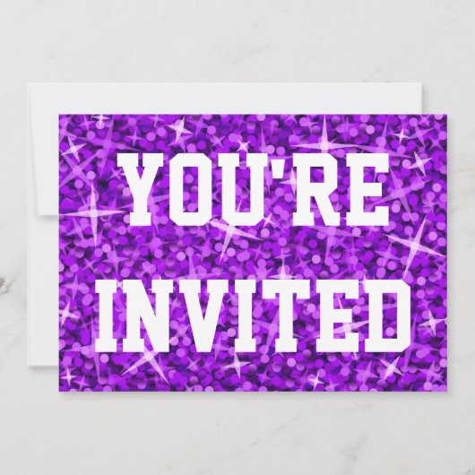 Invitation Glitz Purple texte blanc 'Vous êtes invité' (Devant)