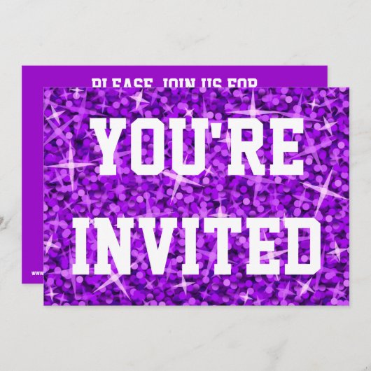 Invitation Glitz Purple texte blanc 'Vous êtes invité' (Devant / Derrière)