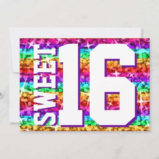 Invitation Glitz Rainbow Stripe 'Sweet 16' horizontal (Devant)