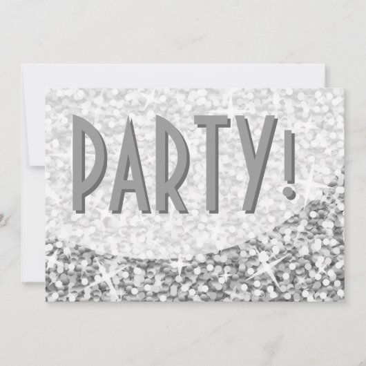 Invitation Glitz "Silver" courbe "Party!"invitation (Devant)