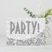 Invitation Glitz "Silver" courbe "Party!"invitation (Debout devant)