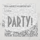 Invitation Glitz "Silver" courbe "Party!"invitation (Devant / Derrière)