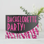 Invitation Glitz Zebra Rose courbe noire 'Bachelorette Party' (Debout devant)
