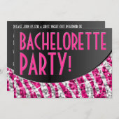 Invitation Glitz Zebra Rose courbe noire 'Bachelorette Party' (Devant / Derrière)