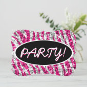 Invitation Glitz Zebra Rose 'Party!' noir oval support (Debout devant)