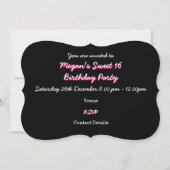 Invitation Glitz Zebra Rose 'Sweet 16' support ovale noir (Dos)