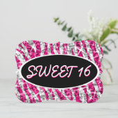 Invitation Glitz Zebra Rose 'Sweet 16' support ovale noir (Debout devant)