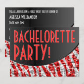 Invitation Glitz Zebra Rouge courbe noire Bachelorette Party (Devant / Derrière)