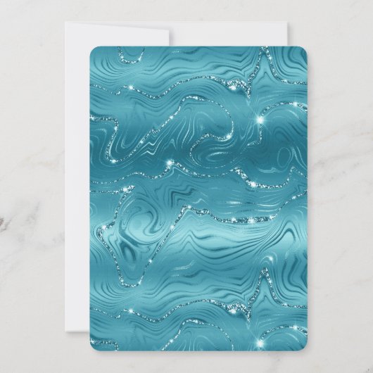Invitation Glitzy Aqua Blue Turquoise Parties scintillant Ann (Dos)