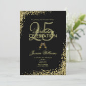 Invitation Glitzy Black & Gold "Toast de Champagne" Anniversa (Debout devant)