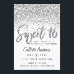 Invitation Glitzy blanc argenté Parties scintillant rayée dou<br><div class="desc">Ce design unique et joli Sweet 16 invitation présente une typographie de brossage à la main, en argent brillant et imitation, et une parties scintillant éparpillée dans un effet de dégradé à l'ombre sur un arrière - plan blanc. Sur le dos affiche un grand chic, parties scintillant numéro 16. Ce...</div>