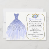 Invitation Glitzy Blue Gown Quinceañera (Devant)