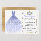 Invitation Glitzy Blue Gown Quinceañera (Devant / Derrière)