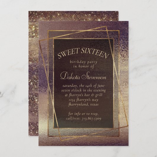 Invitation Glitzy Foil | Golden Bronze Copper Sparkle Party (Devant / Derrière)