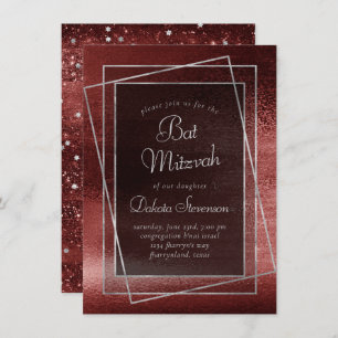 Invitation Glitzy Foil   Henna Crimson Red Bar ou Bat mitzvah
