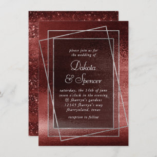 Invitation Glitzy Foil   Henna Crimson Red Faux Parties scint