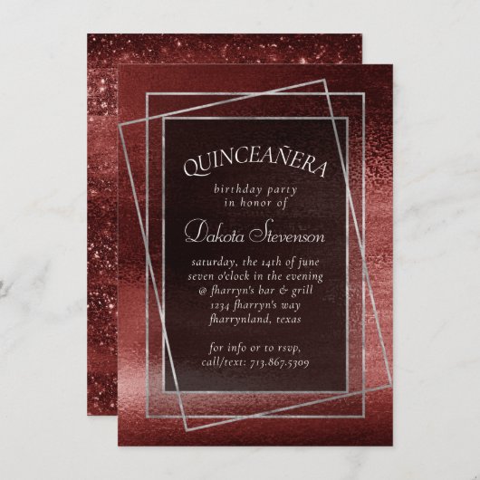 Invitation Glitzy Foil | Henna Crimson Red Parties scintillan (Devant / Derrière)