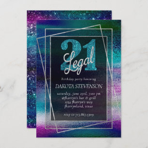 Invitation Glitzy Foil   Holographic Dark Ombre 21 et Legal