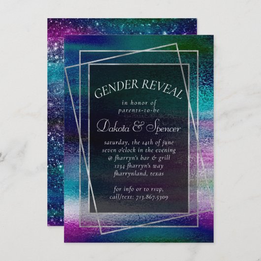 Invitation Glitzy Foil | Holographique Iridescente Ombre Douc (Devant / Derrière)