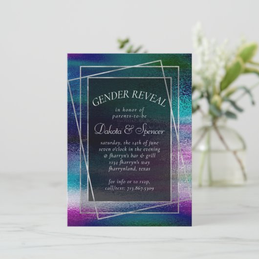 Invitation Glitzy Foil | Holographique Iridescente Ombre Douc (Debout devant)